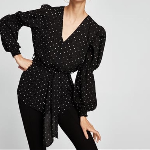 zara black and white polka dot blouse